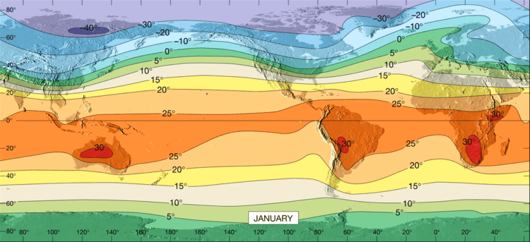 Isotherm map of January