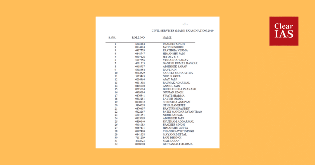 UPSC Rank List 2019 Toppers of the Civil Services Exam 20192020 ClearIAS