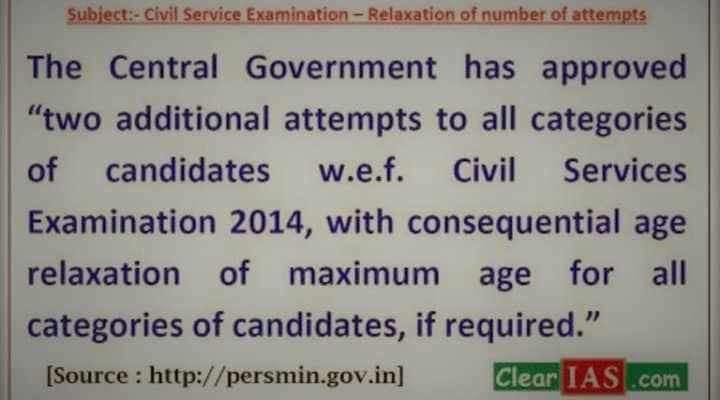 UPSC Number of attempts as per 2014 Notification