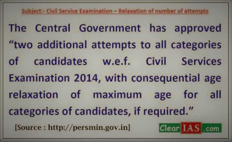 UPSC Number of attempts as per 2014 Notification