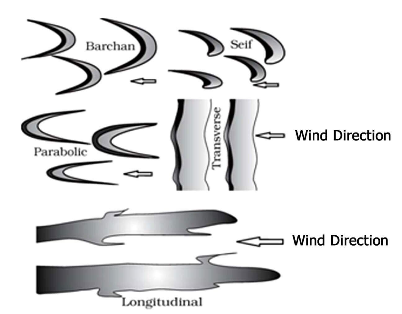 sand dune types - seif, Barchan