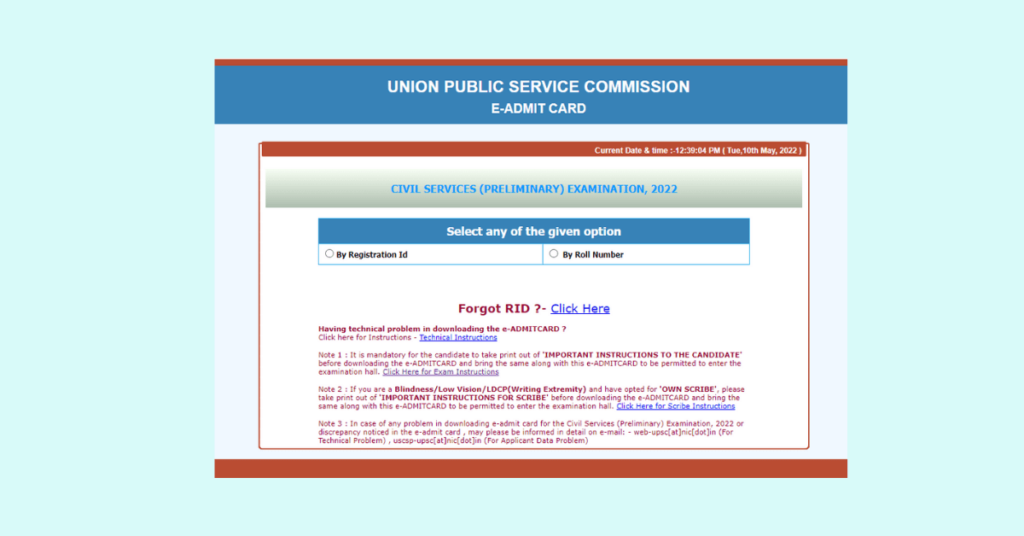 Upsc admit card 2022 instructions to download cse prelims hall